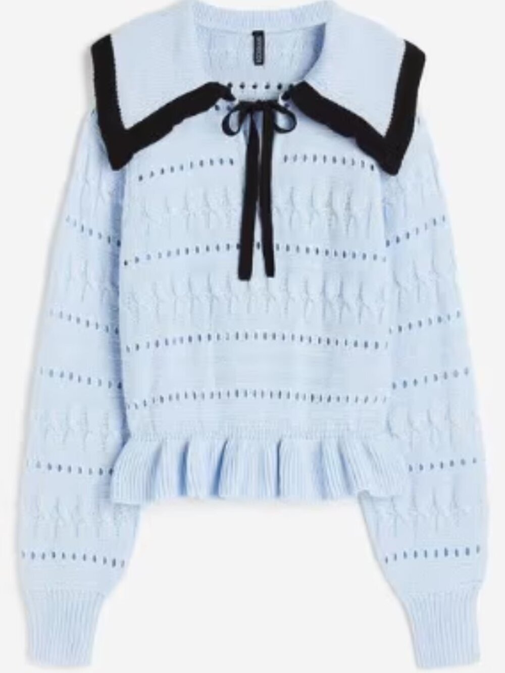 H&M Divided Textured Knit Sweater With Peter Pan Collar - Light Blue and Black